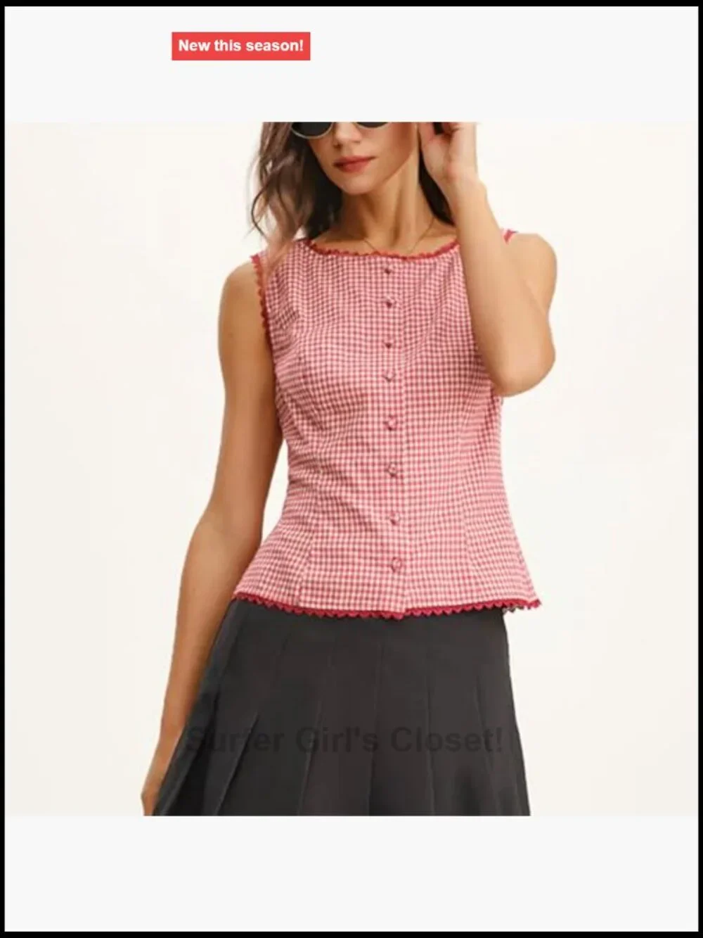 Women Plaid Button Tank Top Sleeveless Lace Trim Vest Blazer Waistcoat